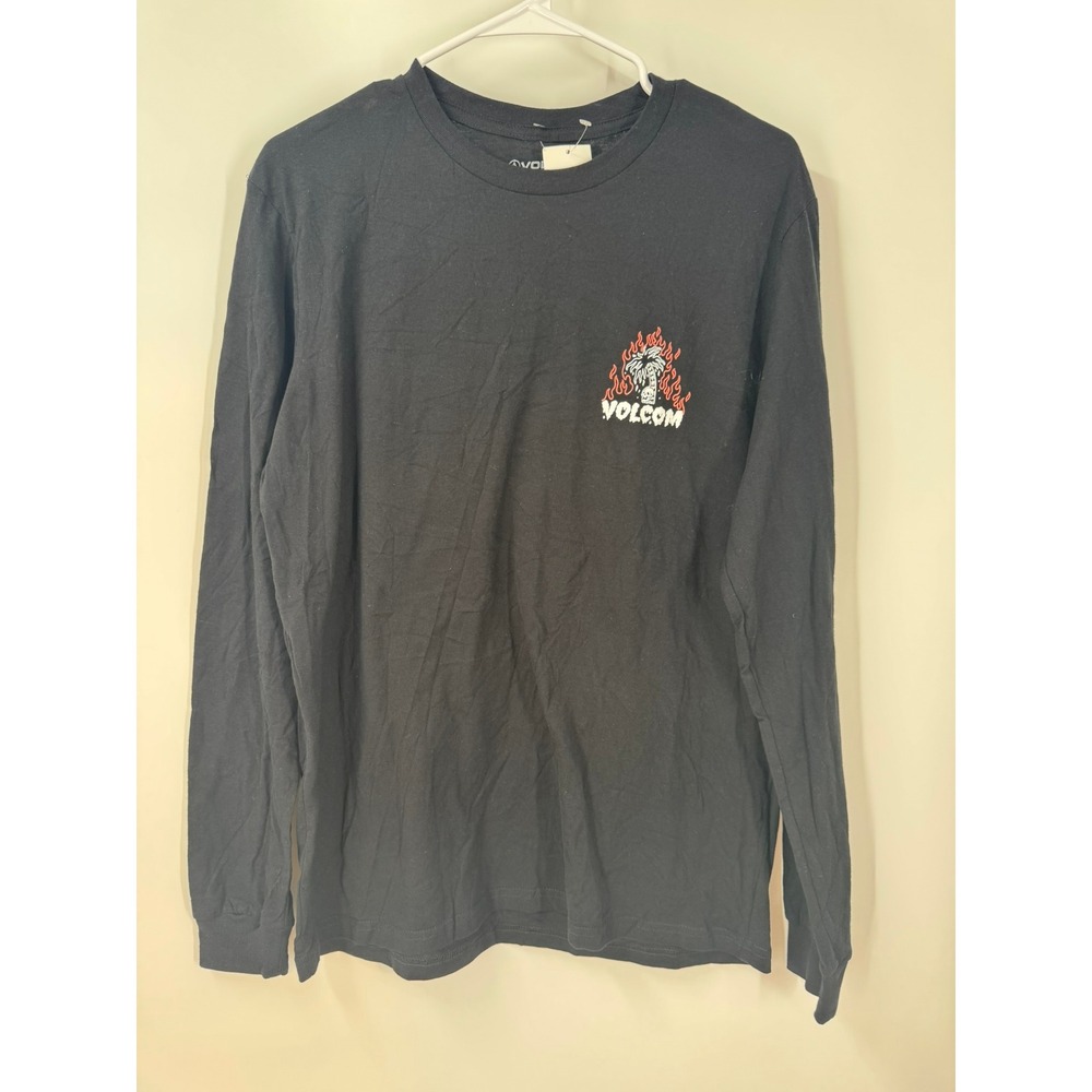Volcom Burntout Long Sleeve Skeleton Graphic T-Shirt Men's Black Palm Tree Large - Picture 2 of 6